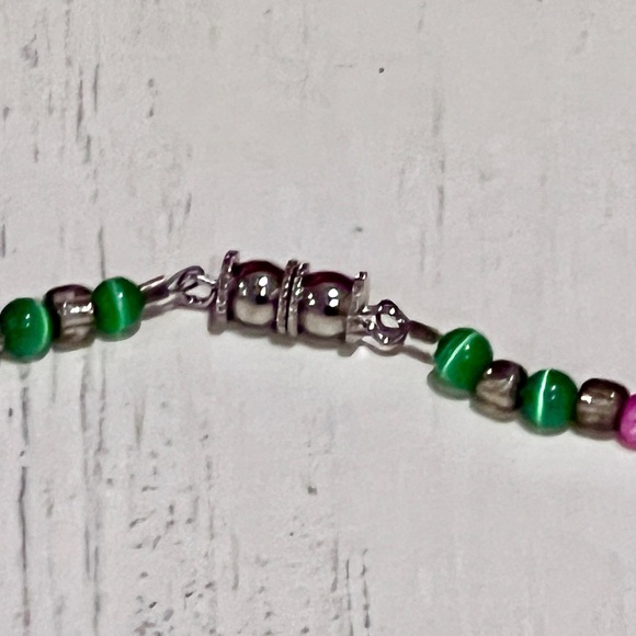 Pink and Green Handmade Beaded Ankle Bracelet - Picture 7 of 7